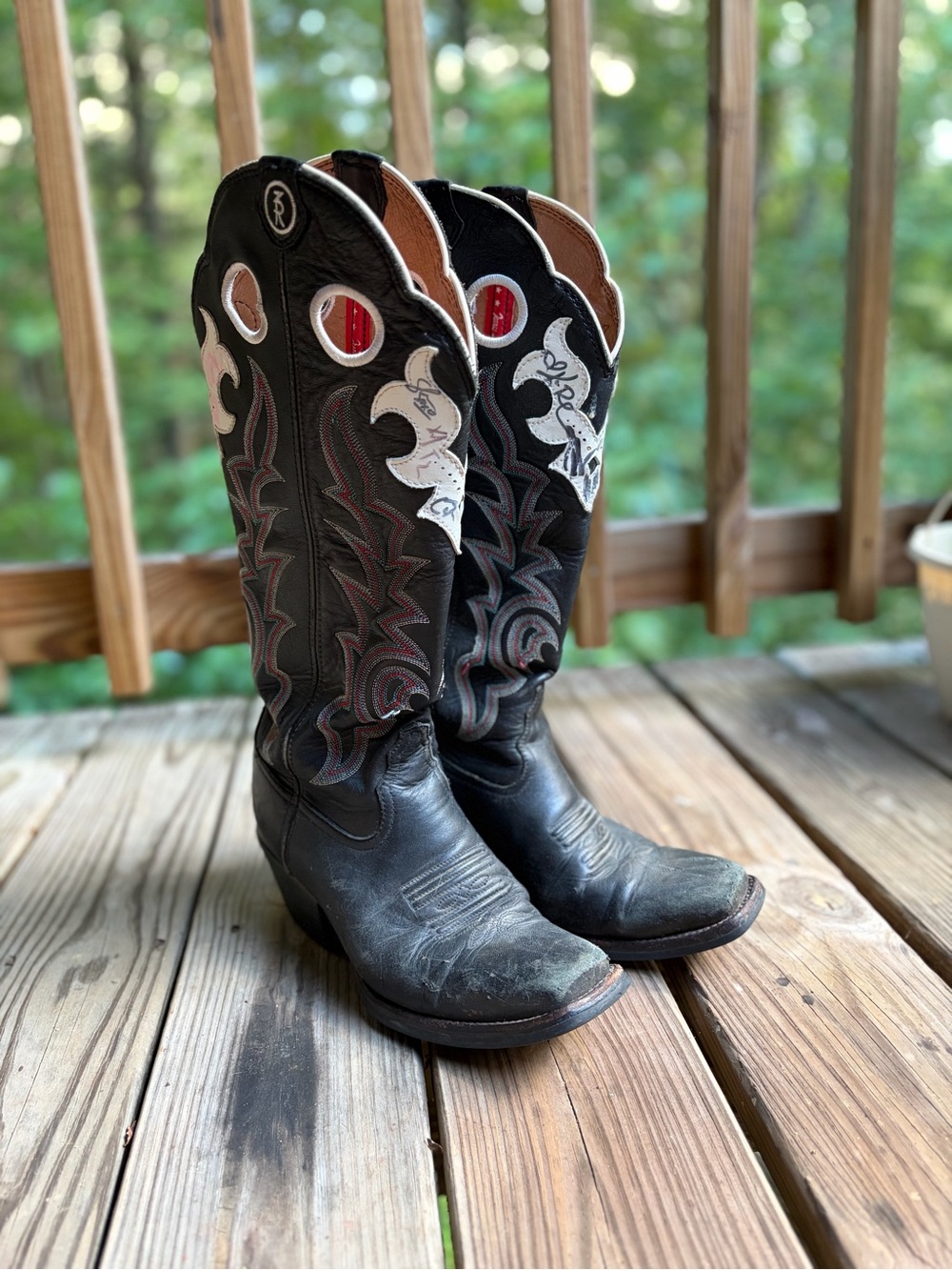 Signed Tony Lama Buckaroo Black Leather Cowboy Western Boots
